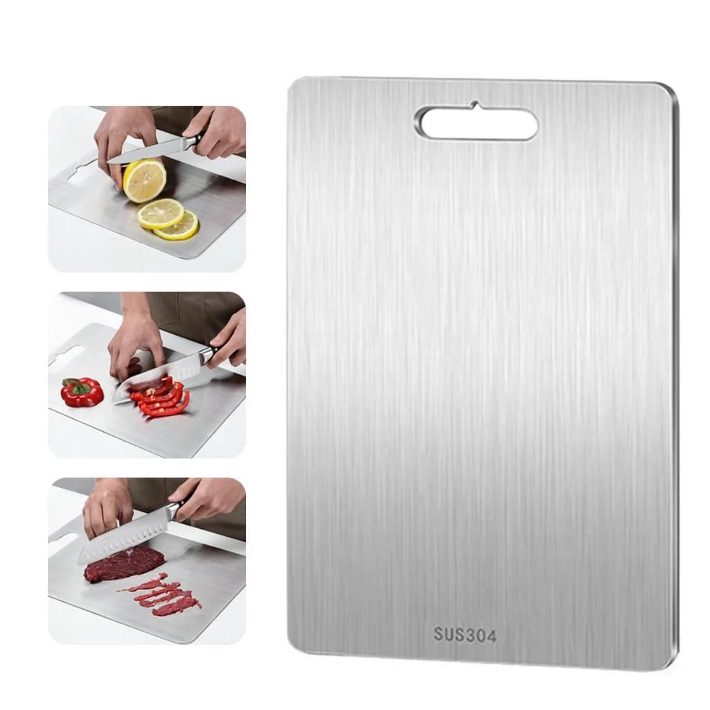Tábua de Corte em Aço Inoxidável 304 - Antibacteriana, Antimofo e Multifuncional (46cm) - Profissional