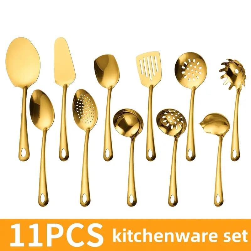 Conjunto de cozinha de aço inoxidável de 4/11 peças, conjunto de utensílios de cozinha, conjunto completo de talheres