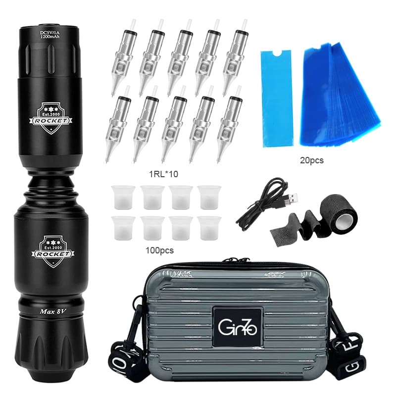 Conjunto De Mini Foguetes Tattoo Machine Sem Fio Fonte De Alimentação RCA Interface Rotativa Pen Kit