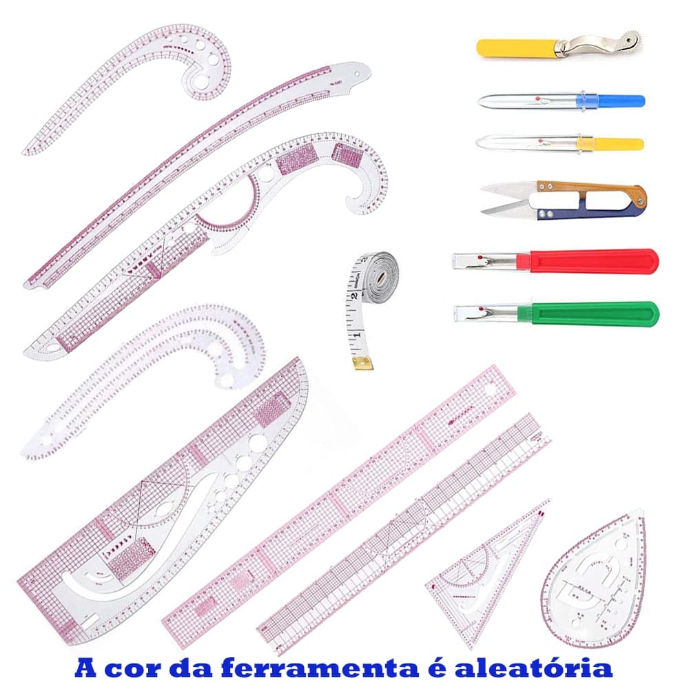 Conjunto de régua de costura transparente de 16 peças, réguas de costura métrico,padrão de curva francesa