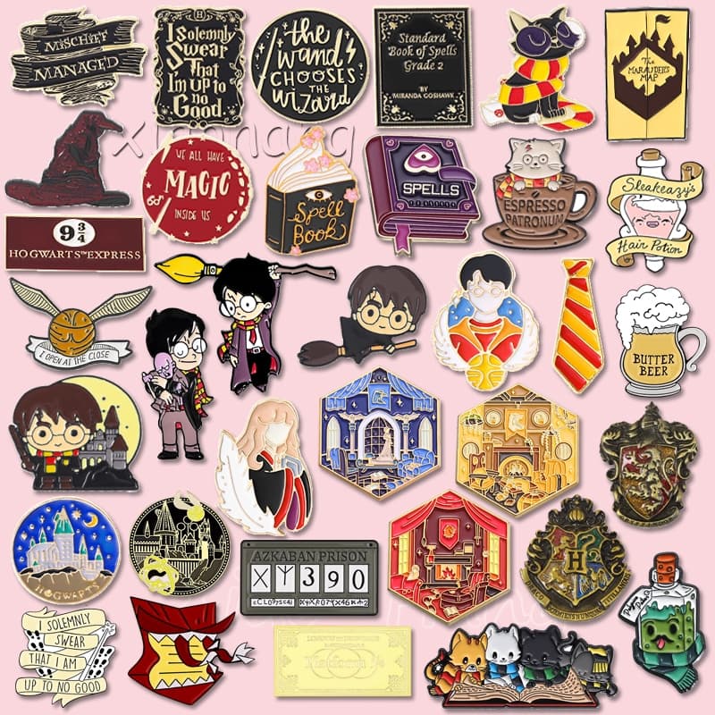 Academia Mágica Potter Esmalte Pino Bruxa Chapéu Mágico Broche Gato Bruxaria Feitiço Pinos Lapela Emblemas Acessórios Gó