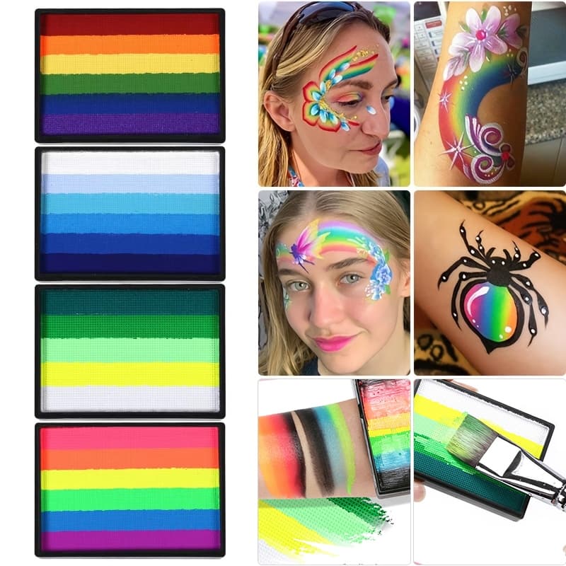 Paleta De Arco-Íris Solúvel Em Água 50g , Pintura Facial E Corporal Para Crianças , Maquiagem De Palco De Halloween , Pi