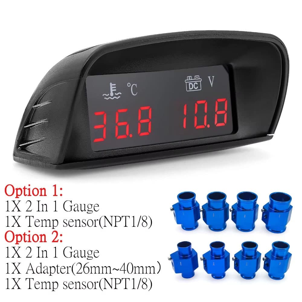 Medidor De Temperatura Da Água LCD Para Carro , 12V/24V 2 Em 1 , Termômetro , Voltímetro , E Tensão + Adaptador De Senso