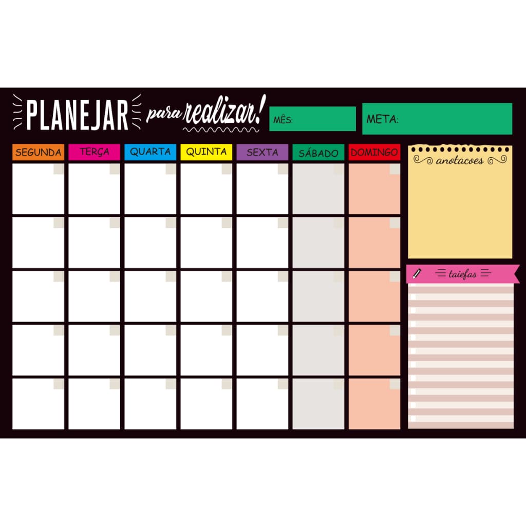 Quadro lousa Planejamento Mensal Planner 40x60 Metal