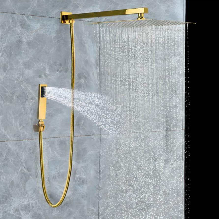 Ducha Quadrada Completa C/ Desviador e Ducha de mão Braço de 38cm Inox / Black Kit completo