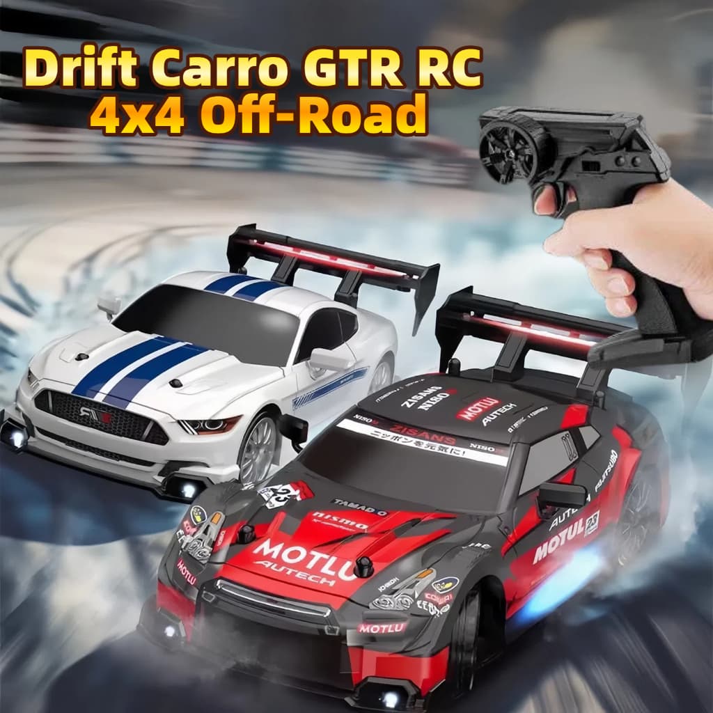 Drift Carro GTR RC 4x4 Off-Road Brinquedo Recarregável com Luz LED e Controle Remoto - Carrinho Menino Para Crianças