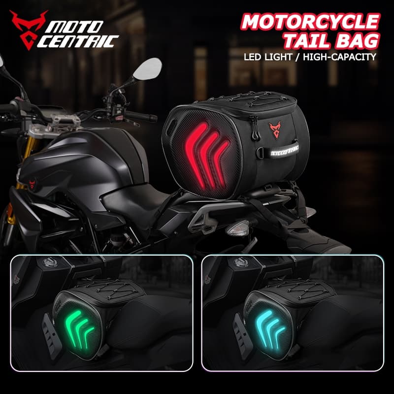 Nova Bolsa Traseira De Motocicleta Com Luz LED De Fibra De Carbono À Prova D'água Assento Traseiro Cruzado Dianteiro Mul