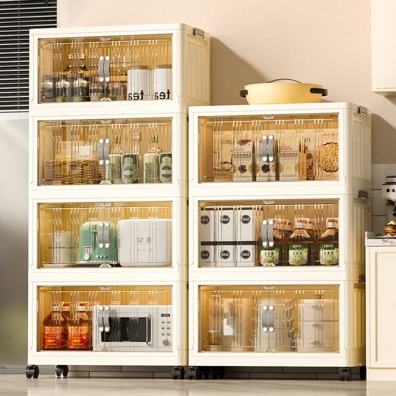 haosin Armário Dobrável 45x28x101cm Empilhável 2 Portas com Rodinhas Multiuso Cozinha