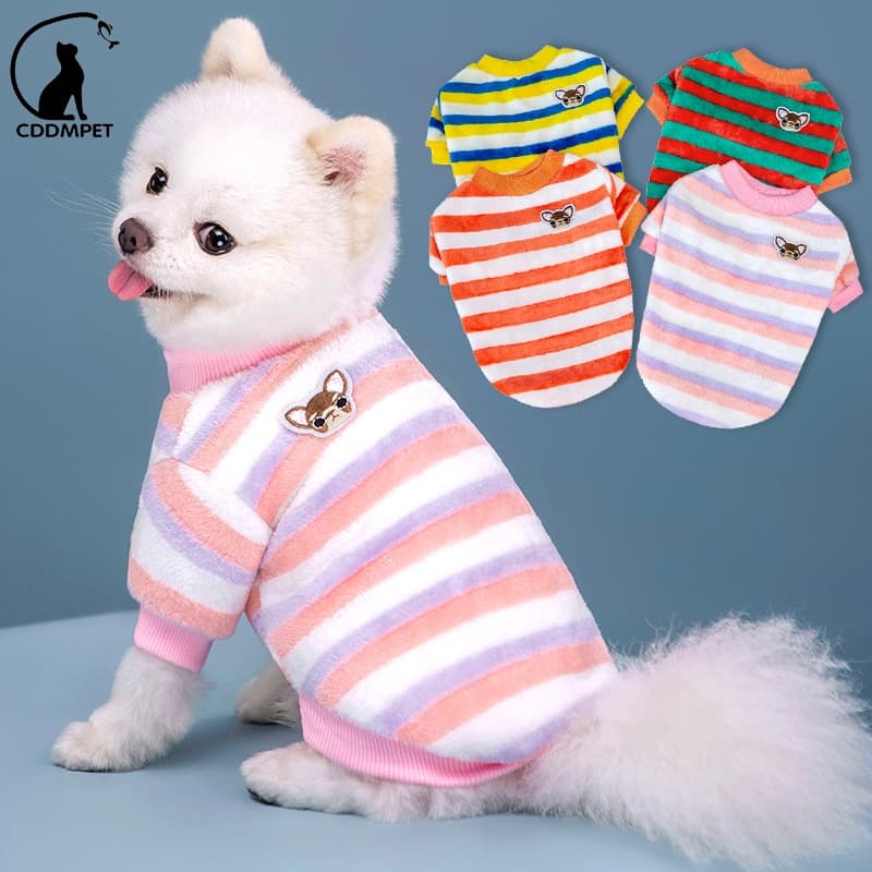 Roupa De Cachorro Pequeno Para Cães Gatos Pijamas Arco-Íris Listrado Colete Casaco De Estimação