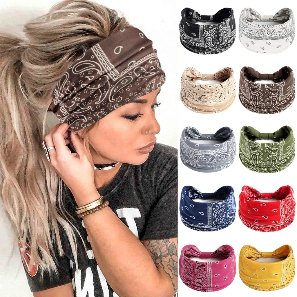 Bandana Faixa De Cabeça Turbante Larga Feminina Padrão Paisley Para Elástica Esportes Yoga Tiara Elegante