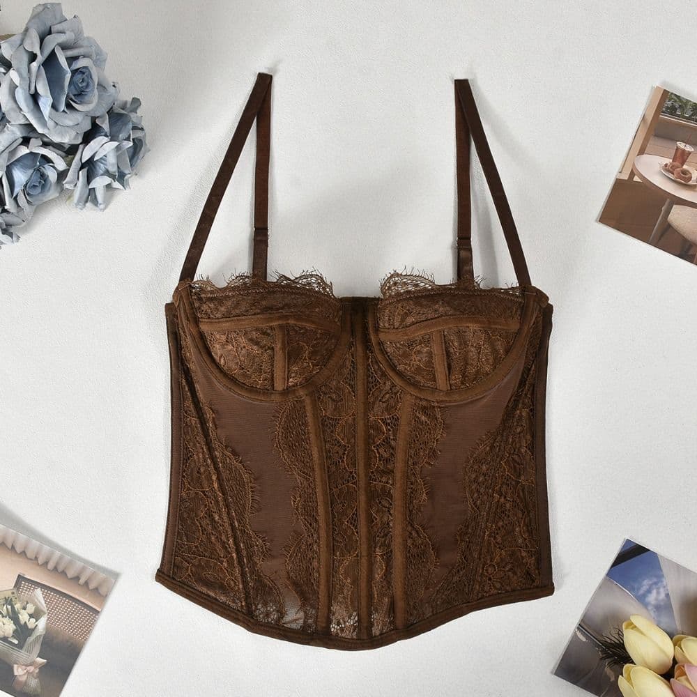 Camisola De Renda BACK2LIF , Espartilho Transparente Oco , Colete Suspensor De Ajuste Fino Sem Mangas Streetwear