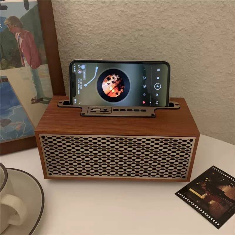 Caixa de Som Radio Retrô Vintage Bluetooth Portátil com Rádio FM e Suporte para Celular
