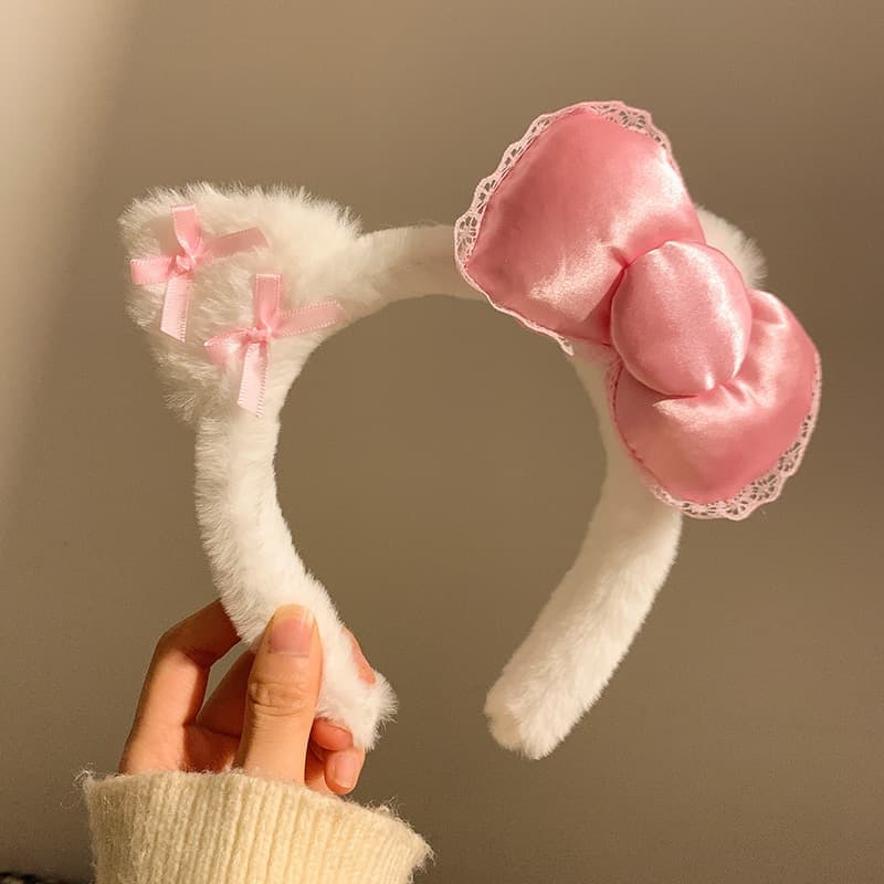 Tiara com laço rosa, acessórios de cabelo fofos y2k, acessórios para cabelo de gato Hello Kitty
