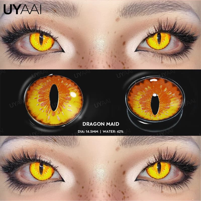 UYAAI 2 Unidades/Par 14.5mm Dragon Maid Lentes De Contato Anuais Coloridas Anime Cosplay Branco Amarelo Lente Macia Olho