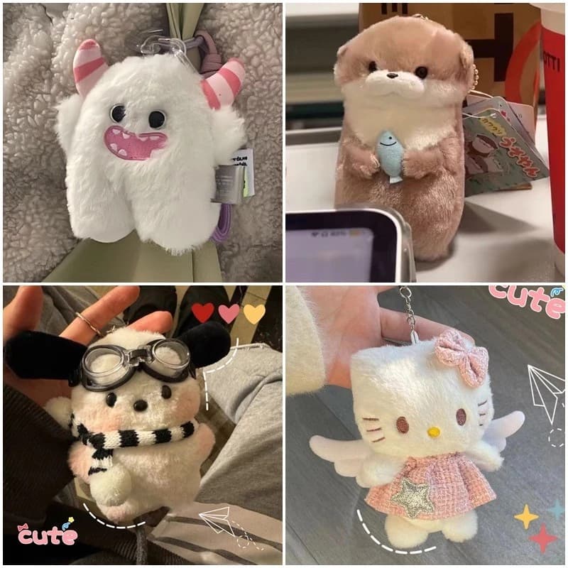 Kawaii Sanrio Olá Kitty Chaveiro De Pelúcia Amor Fivela Boneca Saco Pingente Feminino Telefone Móvel Pendurado Ornamento Presentes De Natal