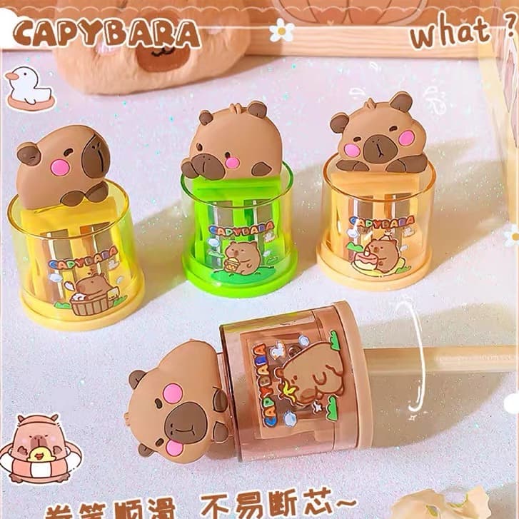 Apontador De Lápis 3D capybara Bonito De Furo Duplo Mini Com Capa Desenho Animado Criatividade Papelaria Suprimentos Par