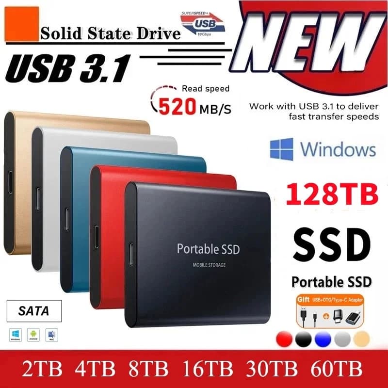 Disco Rígido Externo Portátil 2TB-128TB SSD USB 3.1/Tipo-C Unidade De Estado Sólido Armazenamento De Alta Velocidade Par