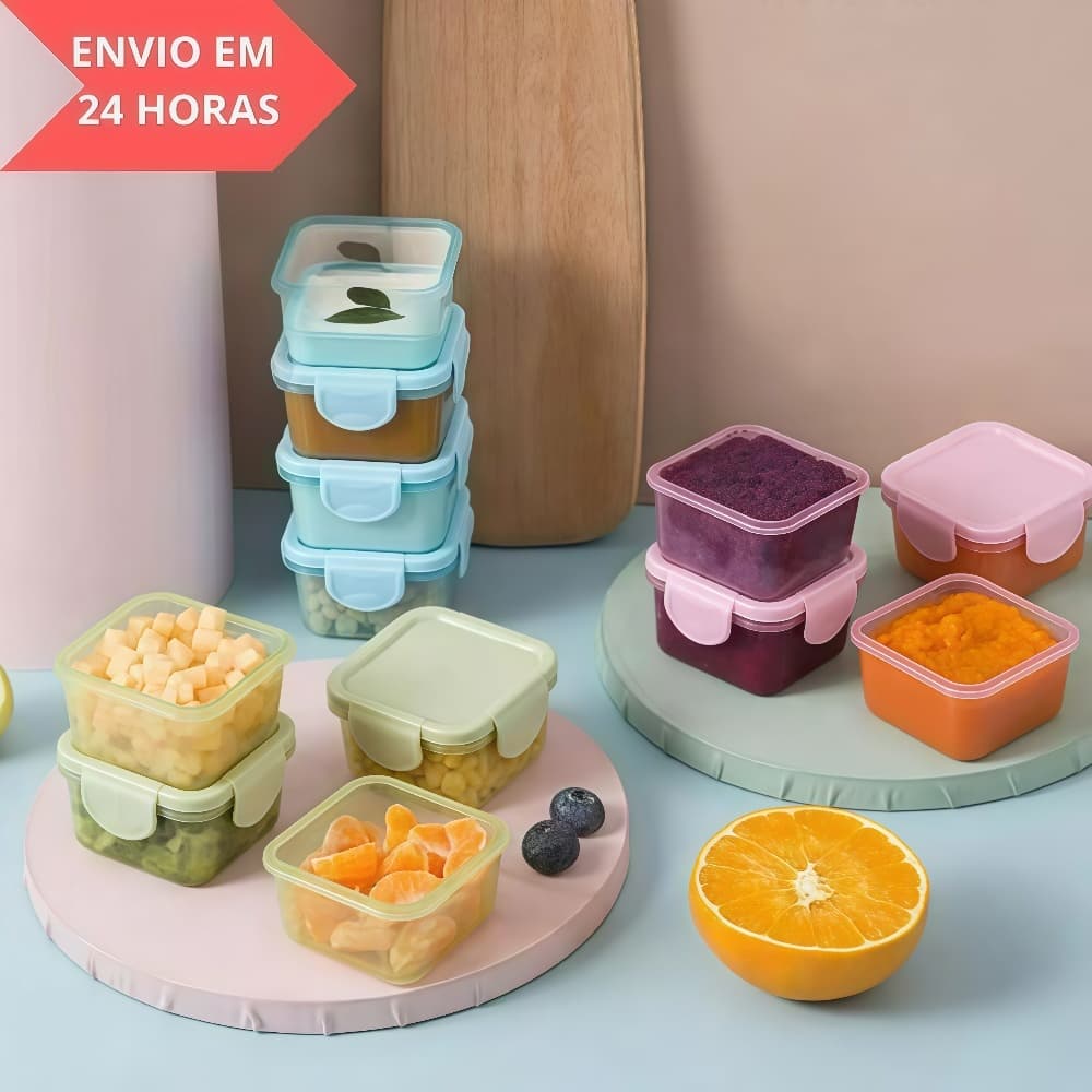 Kit c/ 8 Potinhos para armazenar Papinha Comida de criança  bebê com tampa hermetica 60ml
