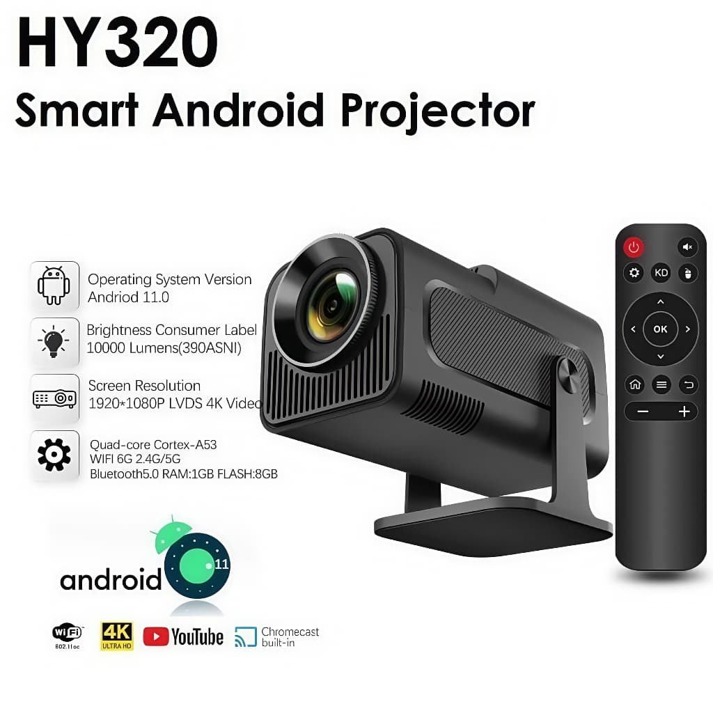 Projetor Hy320 Android Wi-fi Hd 390 Ansi Espelhamento Celular 4k Full HD Envio Do Brasil