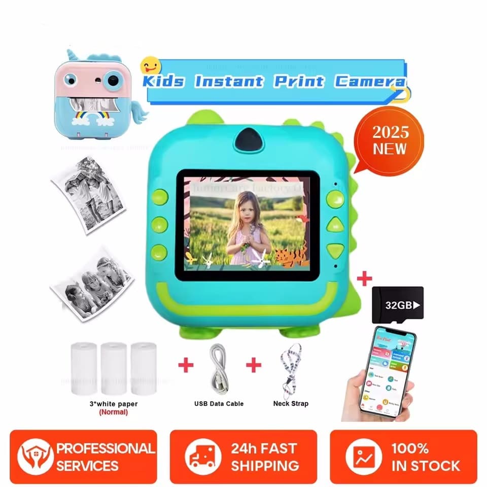 2.4 Polegada Crianças Câmera Instantânea Impressão Imagem HD Digital Com Cordão Brinquedo Unicórnio Brinquedos Gravação 