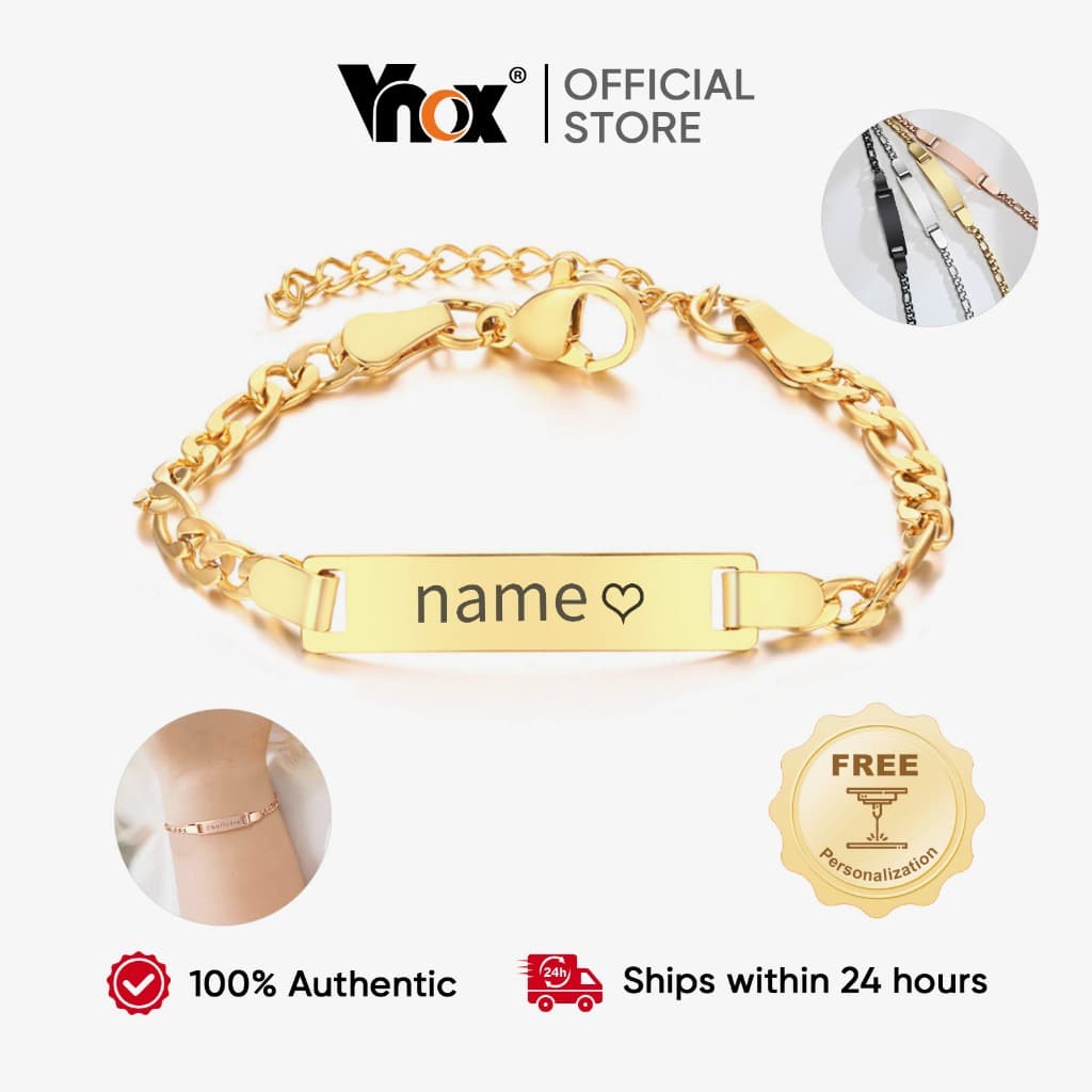 Vnox Marca Pulseira Personalizada Para Bebê Com Nomes Gravados Novas Jóias De Aço Inoxidável Folheadas A Ouro