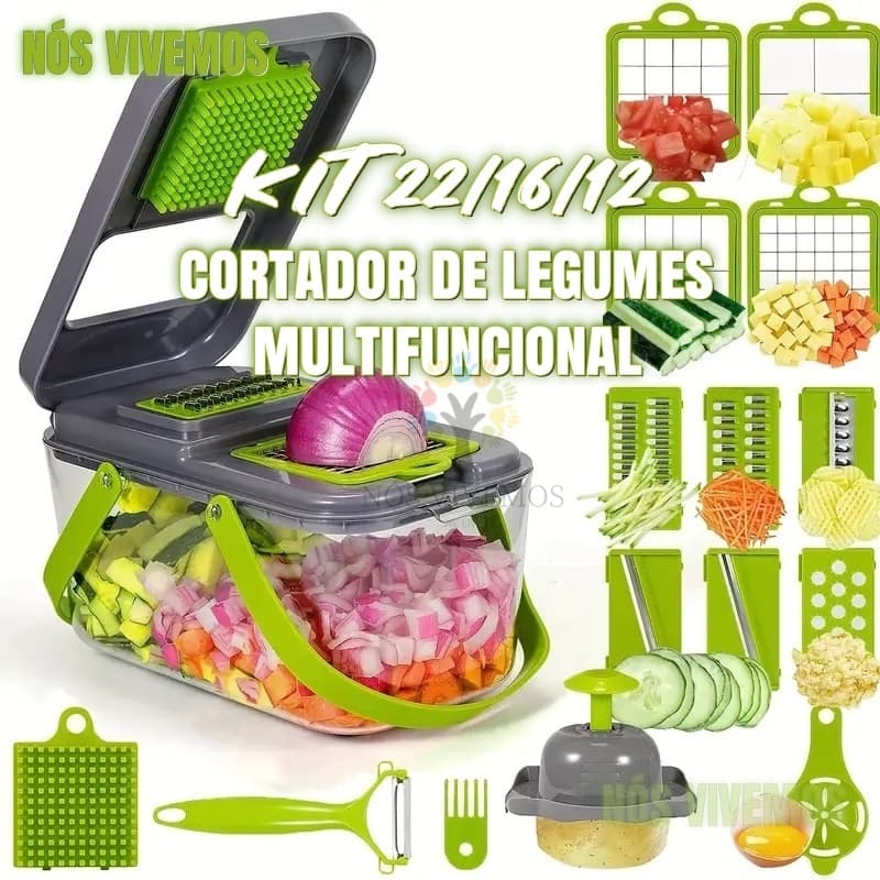 KIT Fatiador de Legumes 22 em 1 Cortador Ralador Picador Multifuncional Cozinha De Verduras/frutas