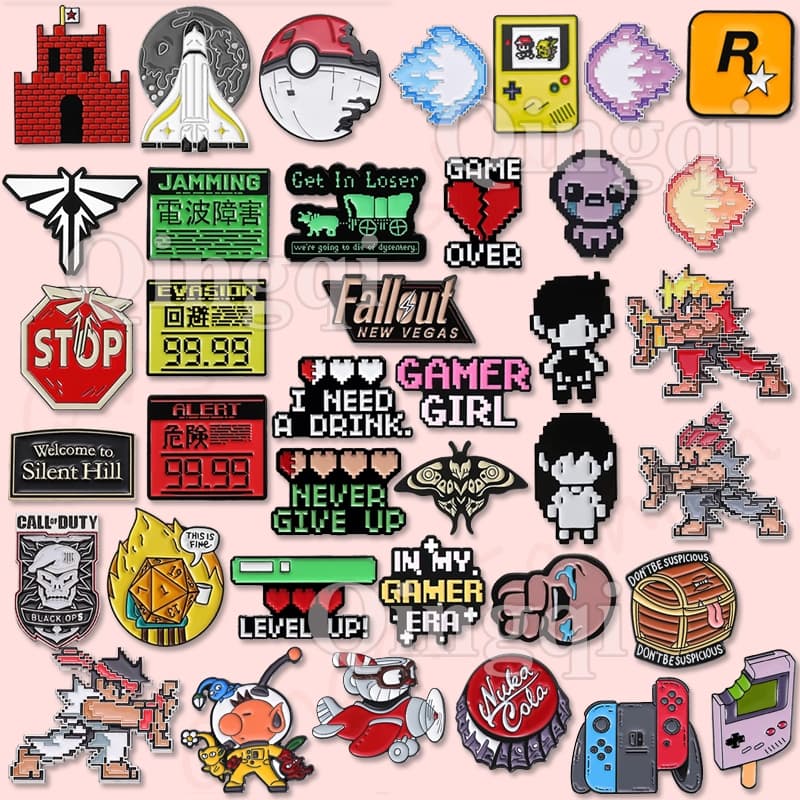 Engraçado Jogo De Mosaico Broche Pino Personagem Dos Desenhos Animados Pixel Emblemas Anime Jóias Presentes Para Fãs Cri