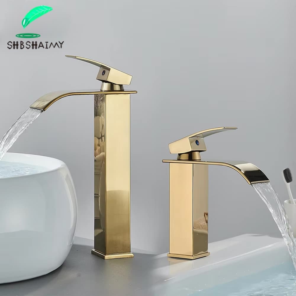 Torneira Bacia Banheiro Ouro Cascata Único Comando Alto Luxo Brilhante