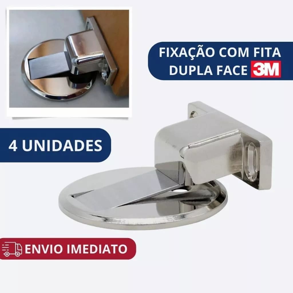 Kit 1/2/4 Prendedor de Porta Magnético Slim Cromado