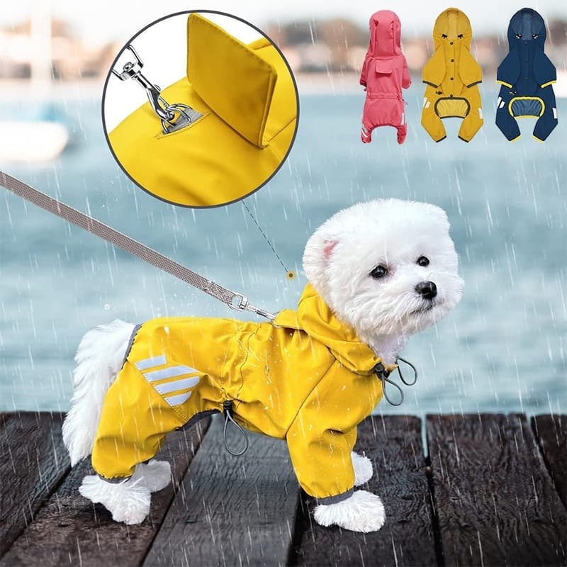 Jaqueta De Chuva Impermeável Para Cães Com Capuz , Capa , Alça Reflexiva Pequenos E Médios , Roupas Leves Cachorros