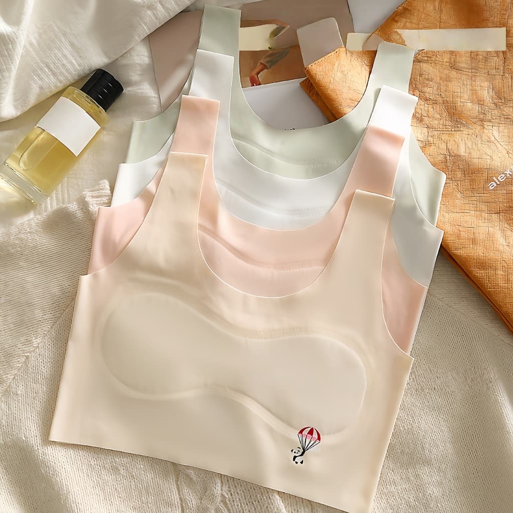 6-16 Anos Meninas Estilo Fino Seda Gelo Colete Sem Costura Sutiã Respirável De Copo Fixo