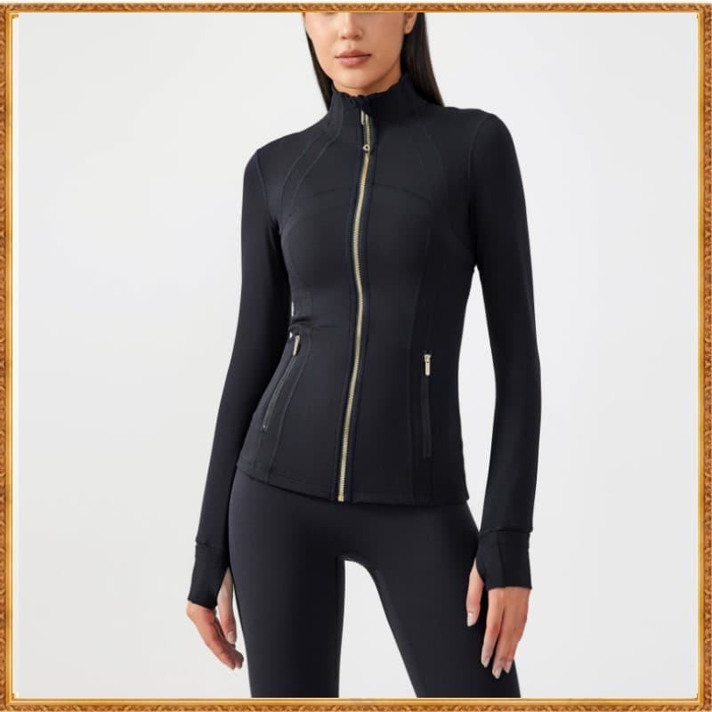 Lulu Yoga Wear Jaqueta Feminina Jaqueta Longa Esportiva Skinny Gola Alta Jaqueta com Zíper 6198-2