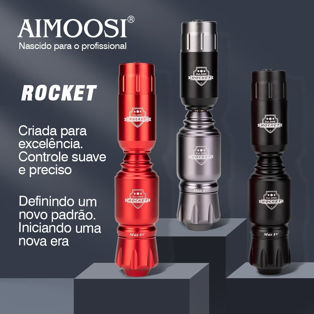 Máquina de Tatuagem Conjunto Rocket Mini - Caneta Rotativa, Fonte Sem Fio, Interface RCA, ANVISA