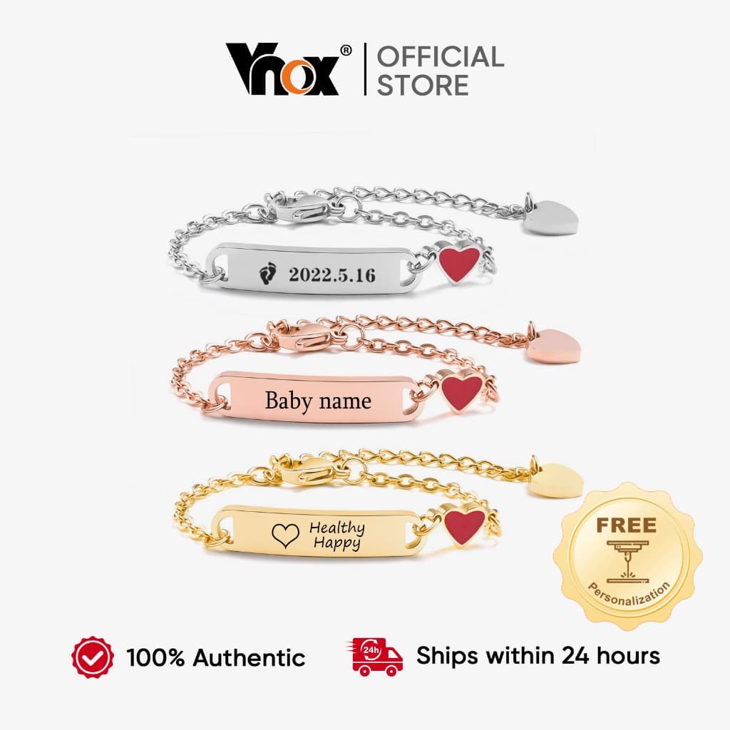 Vnox Pulseira De Bebê Com Nome De Coração Ajustável Para Crianças De 0-6 Anos