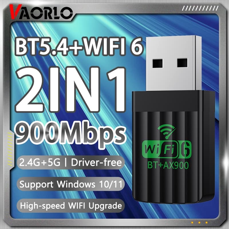 2 Em 1 AX900 WIFI6 Adaptador USB Bluetooth 5.4 Banda Dupla 2.4G & 5G 900Mbps WiFi 6 802.11AX Mini Receptor De Cartão Sem