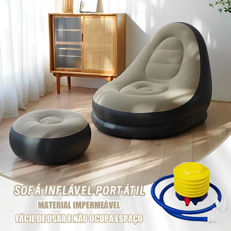 Sofá Poltrona Descanso Portátil Inflável Ultra Lounge Conjunto Poltrona e Puff Inflável Portátil Descanso Sofá