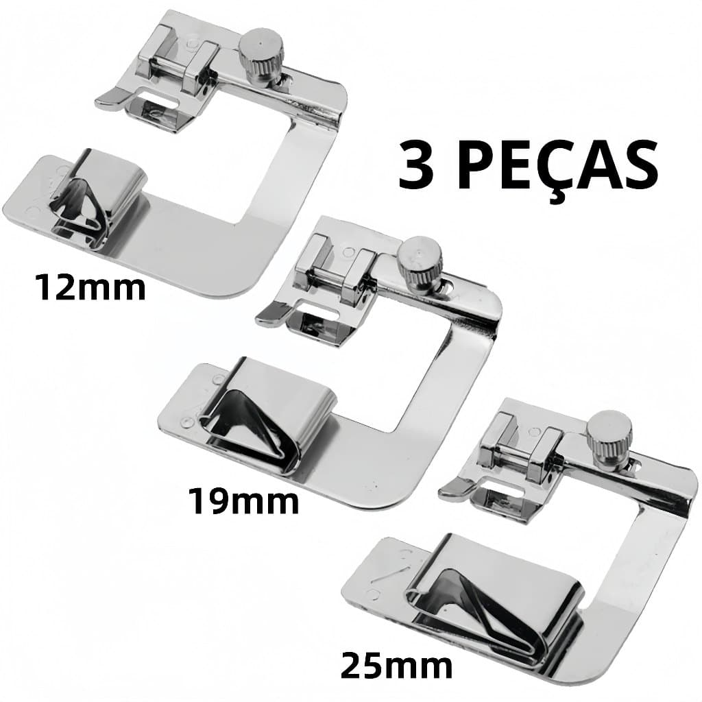 03 Sapatas Calcador Bainha E Barra 10mm 19mm 25mm Maquinas Doméstica
