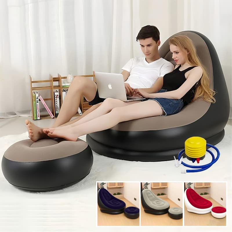 Poltrona Inflável E Conjunto De Puff Ultra Lounge Portátil Para Descanso Preguiçoso