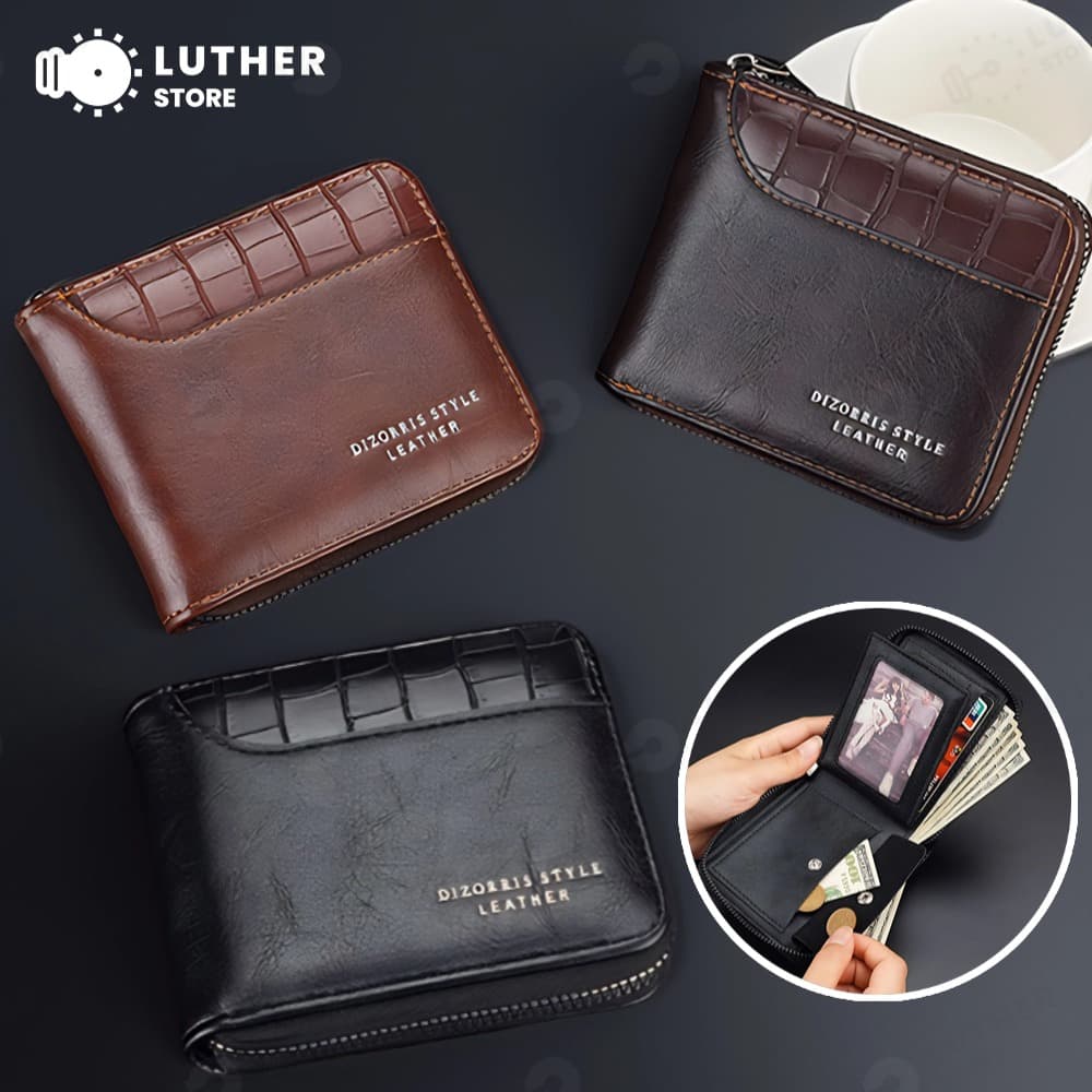 Carteira Curta Masculina Com Padrão De Pedra-Bolso Para Moedas Zíper Vários Cartões E Bordas Costuradas ​