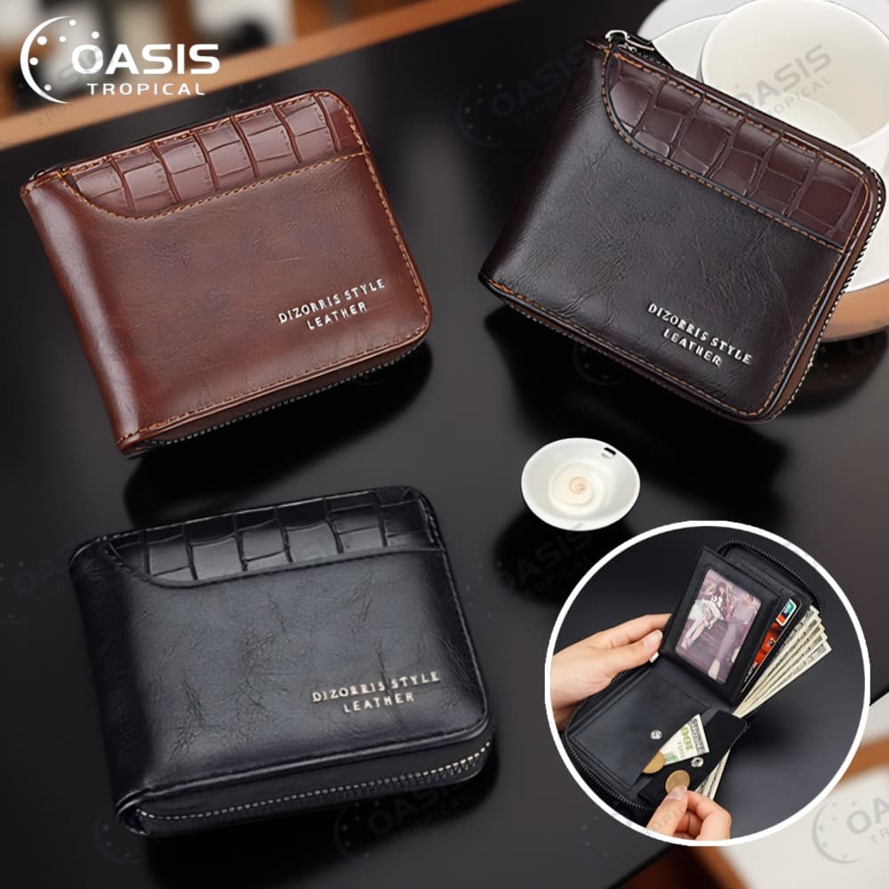 Carteira Curta Masculina Com Padrão De Pedra-Bolso Para Moedas Zíper Vários Cartões E Bordas Costuradas ​