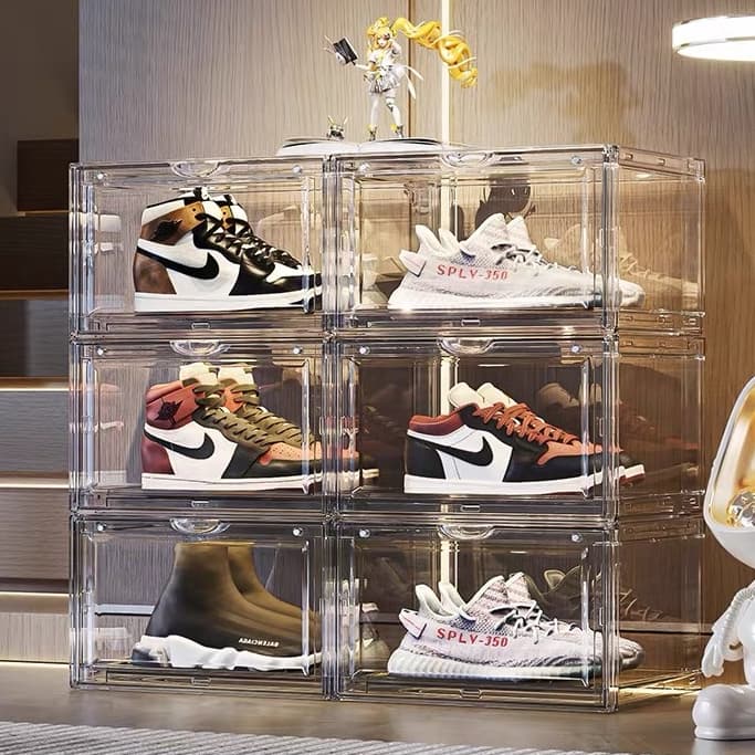 Kit 2-6 Caixa De Sapato Empilhável Transparente Conjunto PET Armazenamento Acrílico Resistente À Poeira E Oxidação