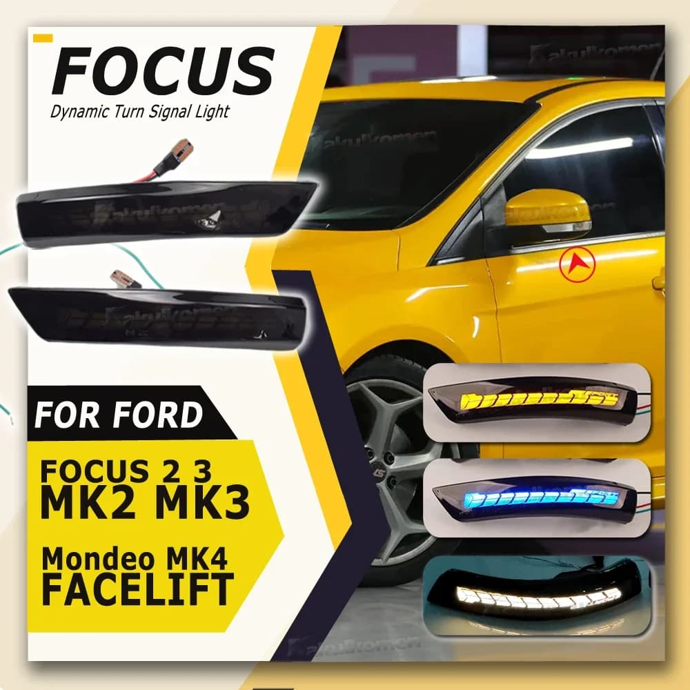 Luz De Seta Dinâmica LED Espelho Retrovisor Lateral Indicador Sequencial Lâmpada Pisca Para Ford Focus 2 3 Mk2 Mk3 Monde