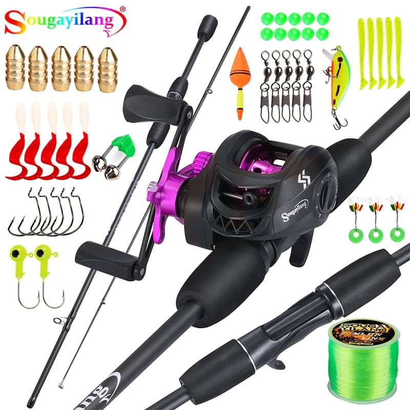 Sougayilang Baitcasting Fishing Combo Carretel De Relação De Engrenagem De Alta Velocidade 7.2 : 1 + Haste De Fibra De C