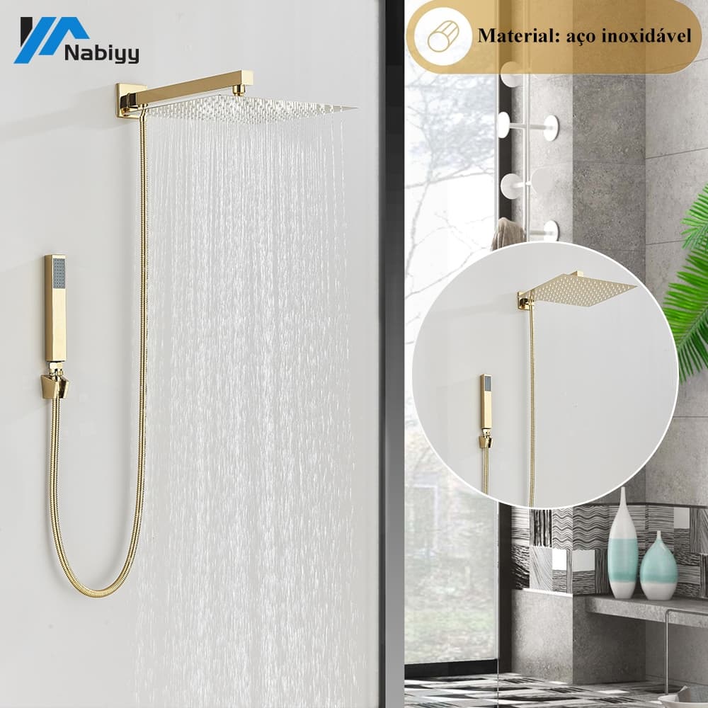 Luxo Kit Chuveiro De Banheiro 30X30cm Quadrado De Aço Inoxidável Com Corrediça E Manual Duro Polido