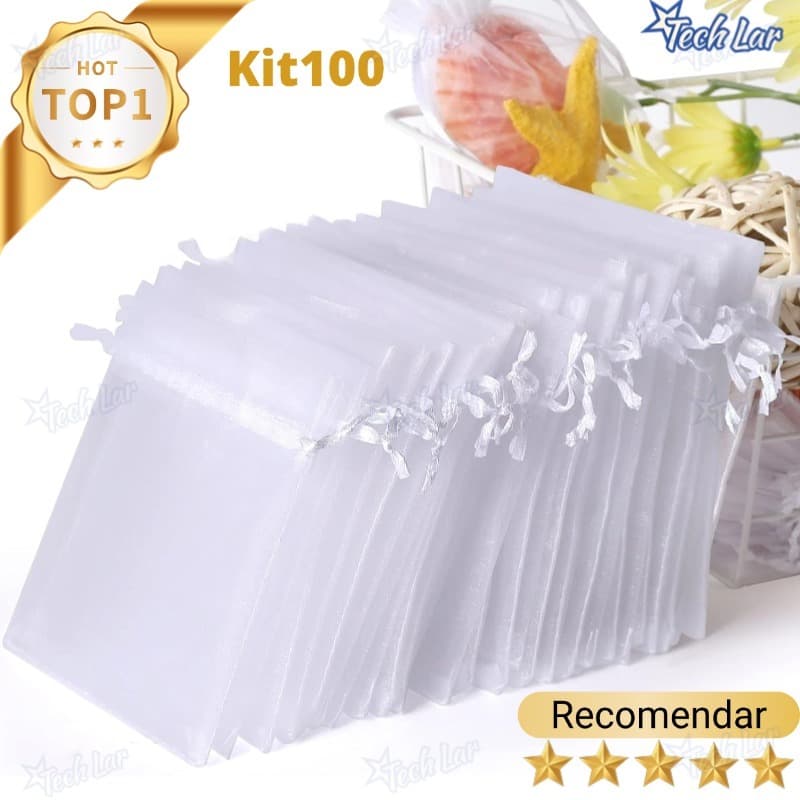 Kit 50/100 Un Saco Saquinho Organza Tule Saquinho 7x9 9x12 10x15 Branco Natal Festa Casamento Natal-TL