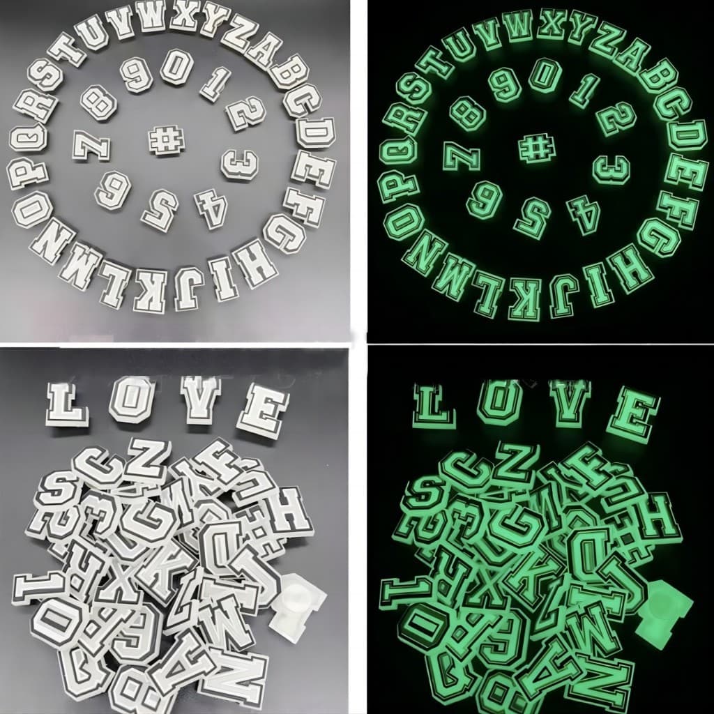 Quente 37 Estilo Sapato Encantos Decrations Letras Fluorescentes Números Sandálias Fivela PVC Acessórios Botão Pinos