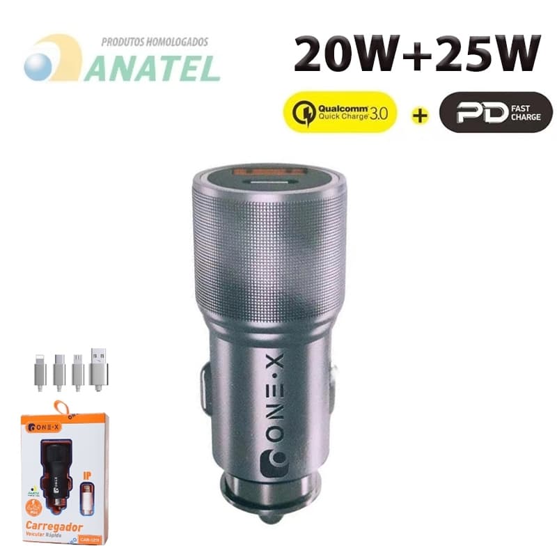 Carregador Veicular turbo TIPO C +USB 45W Carregamento rápido/Universal ONEX Original Estável seguro