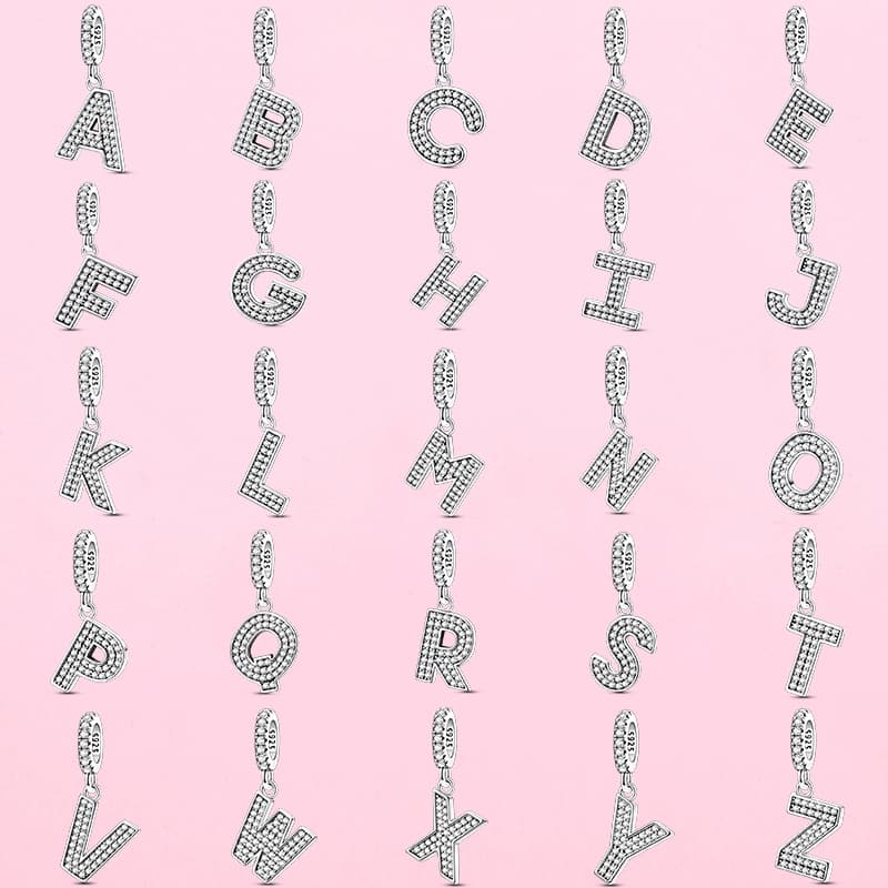 Venda Quente 925 Prata Esterlina 26 Letras Inglesas Charme Contas Se Encaixa Pulseira De Original Pingente Colar DIY Mod