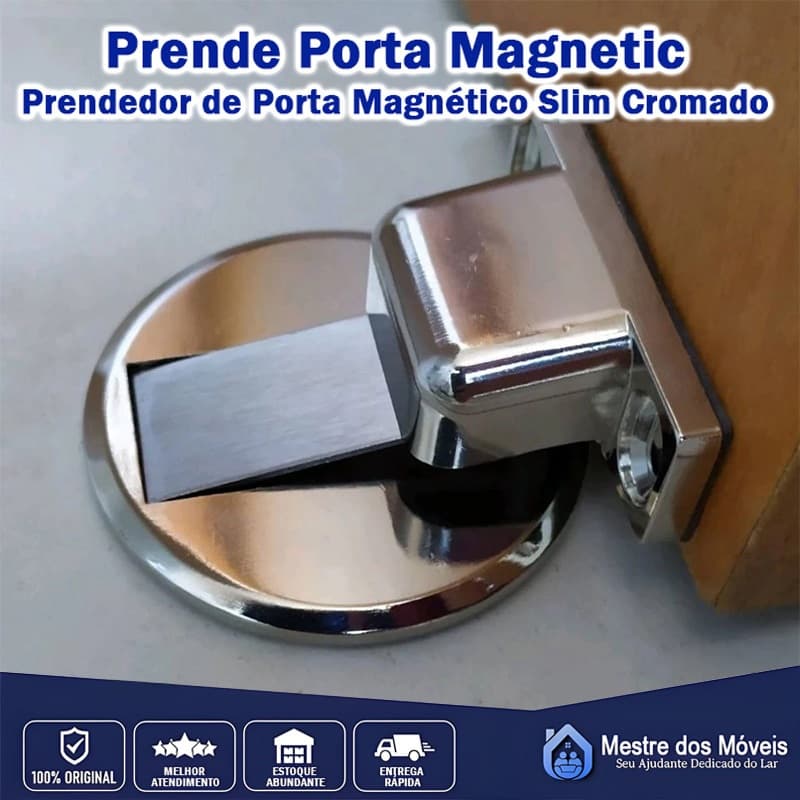 Kit 1/2/4 Prendedor Porta Magnético Slim Adesivo Aço Inox Cromado Batente Trava Porta Segurador Imã Forte