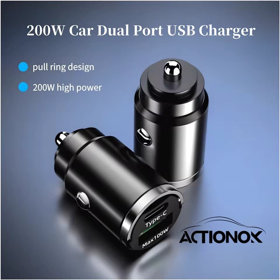 ACTIONOK Porta Dupla 200W Usb Carregador De Carro Isqueiro De Carregamento Rápido Tomada PD Tipo C Portas Duplas Metal I